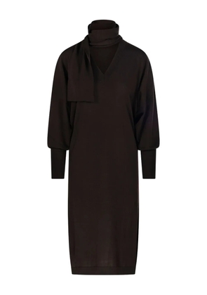 Nude V-neck balloon-sleeve dress - Brown