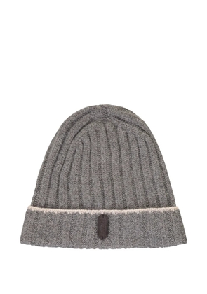 Moorer ribbed band knitted beanie hat - Grey