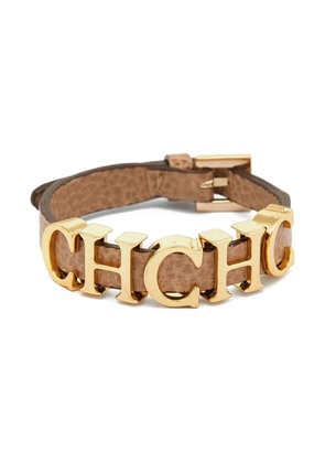 Carolina Herrera Vintage pre-owned logo-lettering leather bracelet - Neutrals