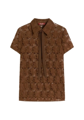 Max Mara floral-lace tie-neck top - Brown