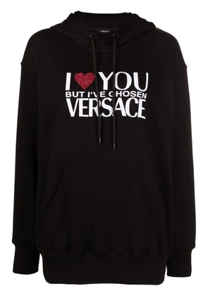 Versace crystal-embellished slogan hoodie - Black