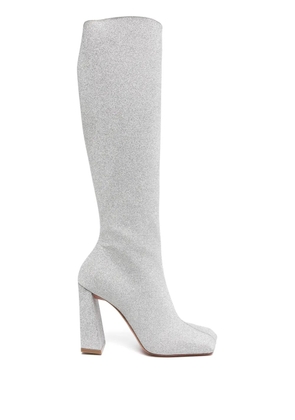 Amina Muaddi Marine glitter knee-high boots - Silver