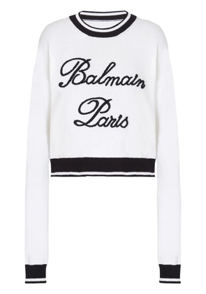 Balmain logo-embroidered crew-neck jumper - White