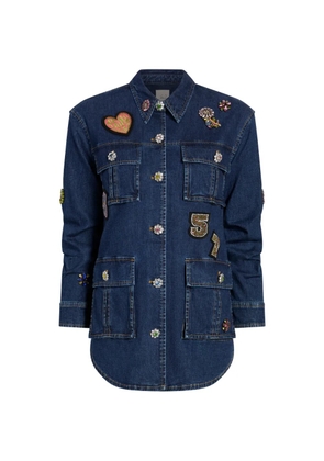 Cinq A Sept floral embellished patch jacket - Blue