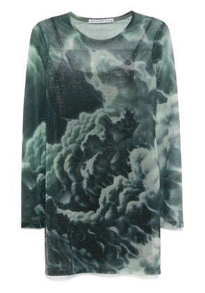 Alexander Wang crystal-hotfix cloud-print mini dress - Green