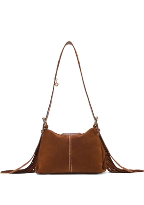 Maje fringed suede shoulder bag - Brown
