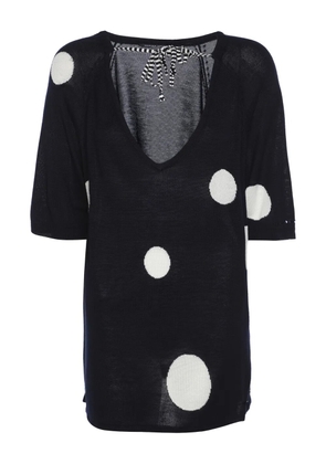 Marina Rinaldi polka-dot short-sleeve knitted sweater - Blue