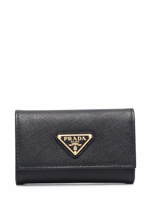 Prada triangle logo Saffiano-leather keyring case - Black