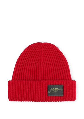 GANNI logo patch beanie - Red