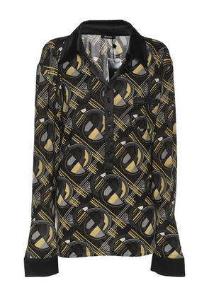 ELENA MIRO` patterned long-sleeve polo top - Black