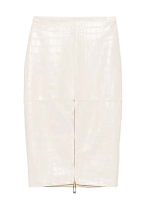 Elisabetta Franchi crocodile-effect zip-front skirt - Neutrals