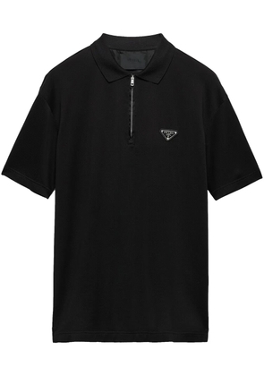 Prada triangle-logo zip polo shirt - Black