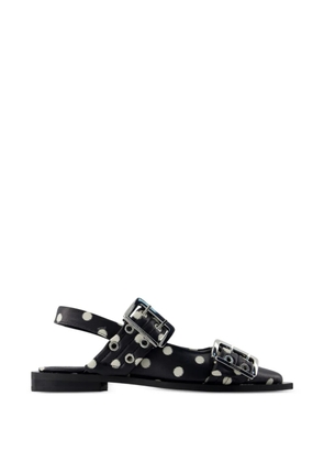 GANNI buckled polka-dot flat pumps - Black