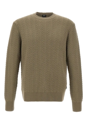 BOSS H-Hitalo herringbone round-neck sweater - Brown