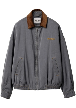 Miu Miu velvet-trim bomber jacket - Grey