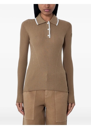 Moncler ribbed button polo top - Brown