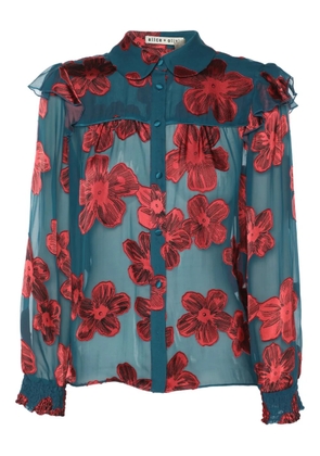 alice + olivia Ziggy floral-print ruffled shirt - Blue