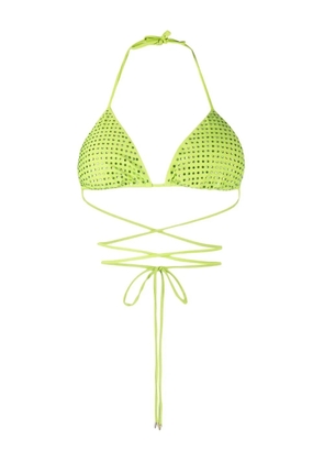 Self-Portrait crystal triangle strappy bikini top - Green