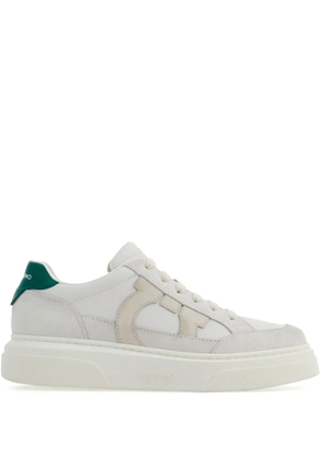 Ferragamo Gancini-patch calfskin sneakers - White
