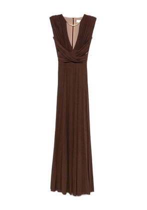 Elisabetta Franchi pleated cross-detail dress - Brown