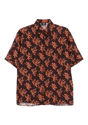 FENDI coral-print linen shirt - Brown