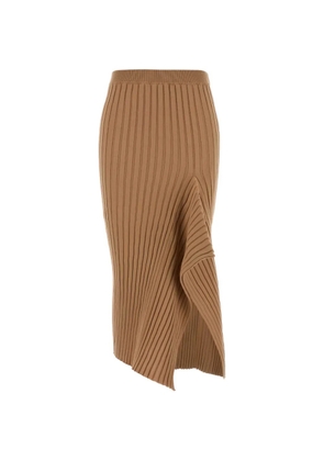 Stella McCartney asymmetric ribbed-knit wrap midi skirt - Brown