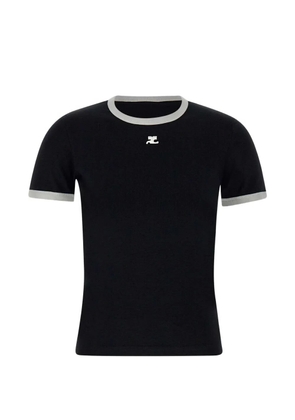 Courrèges contrast-trim logo T-shirt - Black
