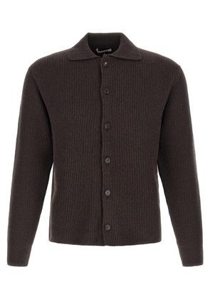 Auralee ribbed point-collar cardigan - Brown