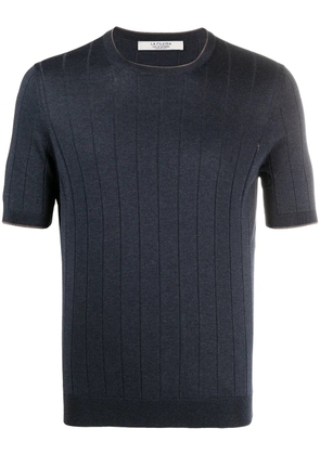 D4.0 striped rib-trimmed silk T-shirt - Blue