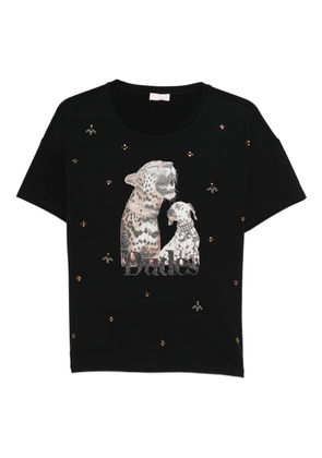 LIU JO animal-print embellished T-shirt - Black