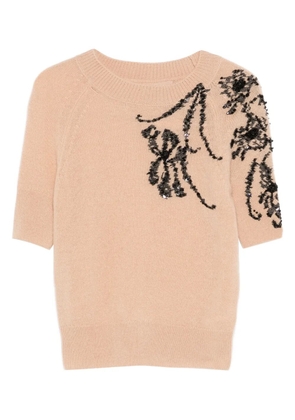 Ermanno Scervino floral-embellished T-shirt - Brown