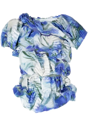 CAROLINE HU floral-print plissé-effect blouse - Black