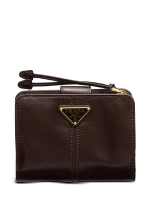 Prada triangle-logo leather wallet - Brown