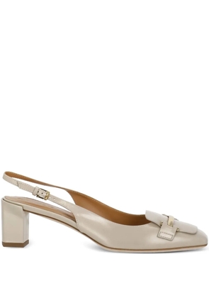 Tod's 60mm squared-toe metallic-logo pumps - Neutrals