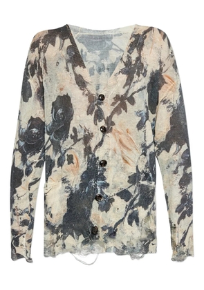 R13 floral-print frayed cardigan - BLACK AND CREAM