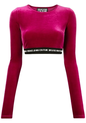 Versace Jeans Couture logo-waistband cropped velvet top - Red
