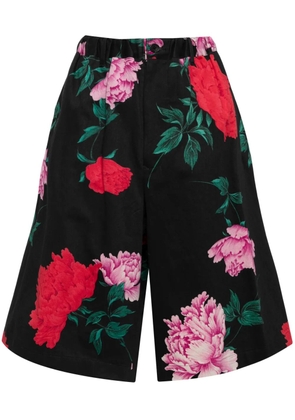 Yohji Yamamoto floral-print wide-leg shorts - Black