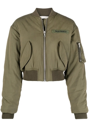 Palm Angels cropped logo-patch bomber jacket - Green