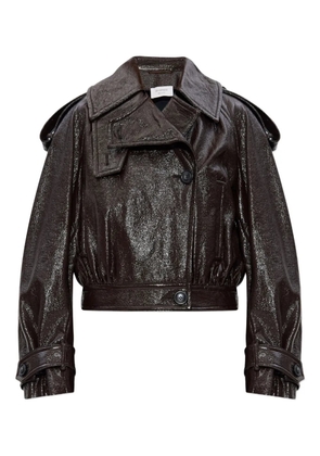 Sportmax leather-effect cuffed-sleeves cropped jacket - Brown