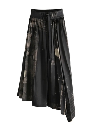 Y's pleated print midi skirt - Black