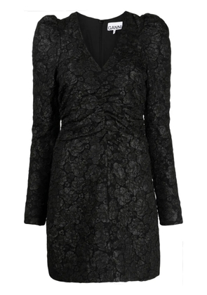 GANNI floral-jacquard V-neck dress - Black