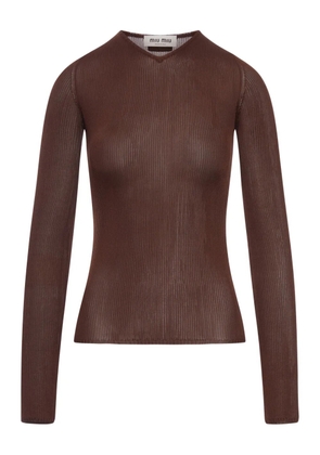 Miu Miu ribbed long-sleeve T-shirt - Brown