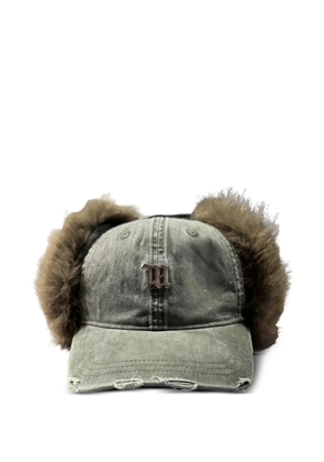 MISBHV distressed fur trim hat - Green