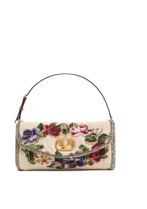 Valentino Garavani small DeVain embroidered shoulder bag - Neutrals