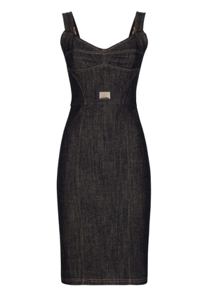 Dolce & Gabbana logo-plaque midi denim dress - Black