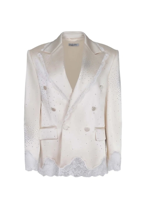 Giuseppe Di Morabito lace-trim crystal-embellished blazer - White