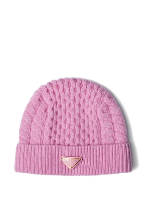 Prada cable-knit triangle-logo beanie - Pink