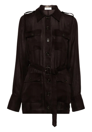 Saint Laurent Saharienne muslin mini dress - Brown