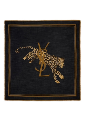 Saint Laurent leopard-print wool scarf - Black