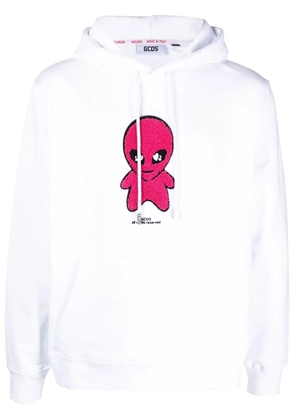 GCDS cotton alien-patch drawstring hoodie - White